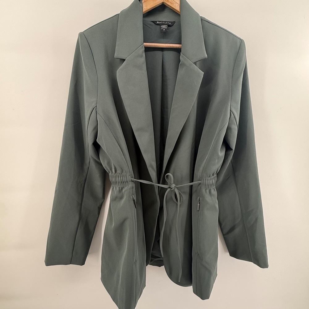 Athleta Women 12 Green Cinched Waist Drawstring Blazer Jacket Performance